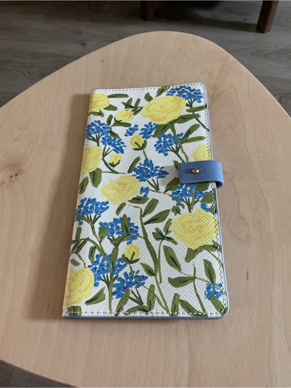 Anthropologie Yellow & Blue Floral Card Holder with Blue Snap